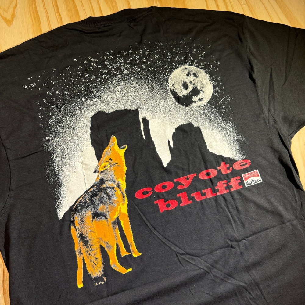 Marlboro Men's Vintage Coyote Bluff Pocket T-Shirt Black Graphic Tee Size XL
